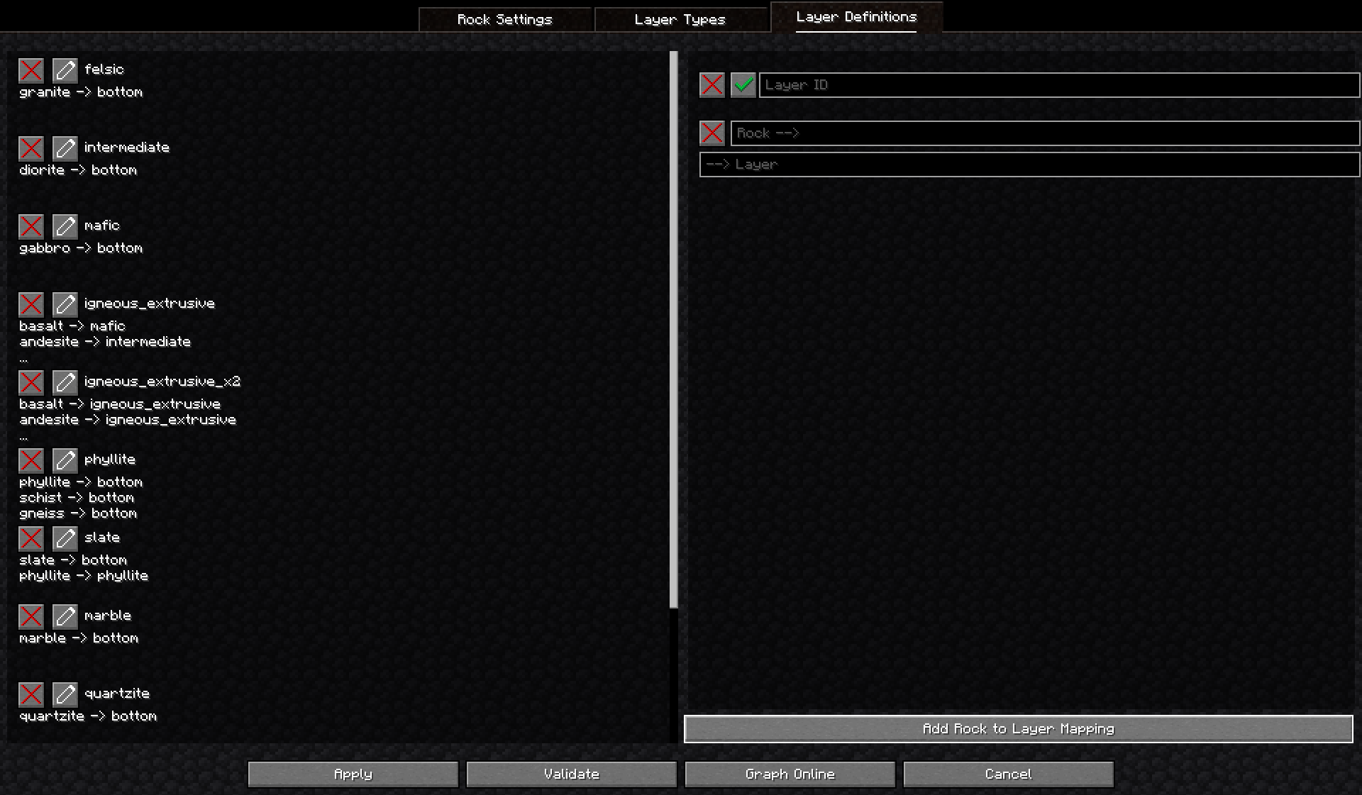 layer definitions editor