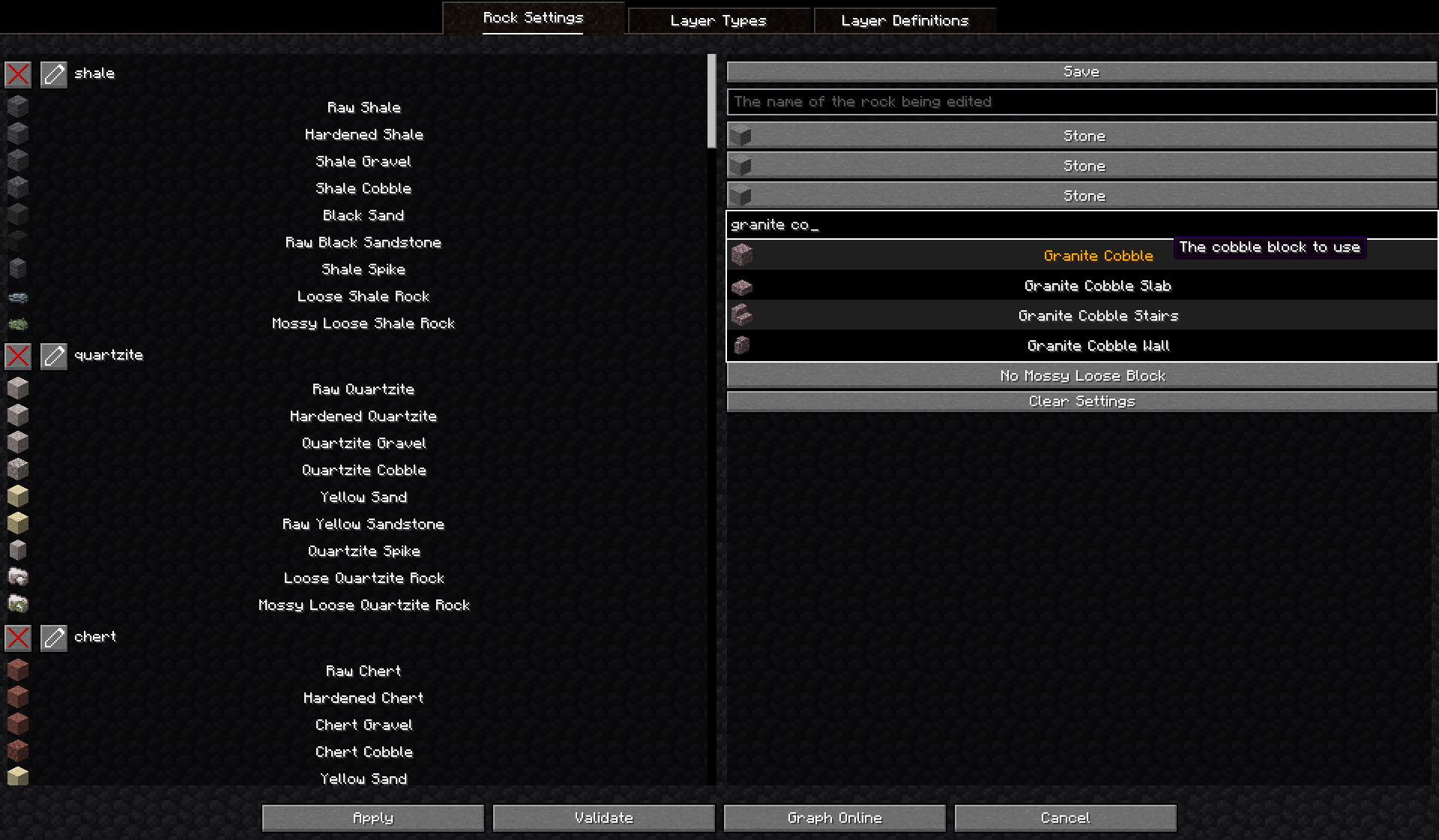 Rock settings edit 0